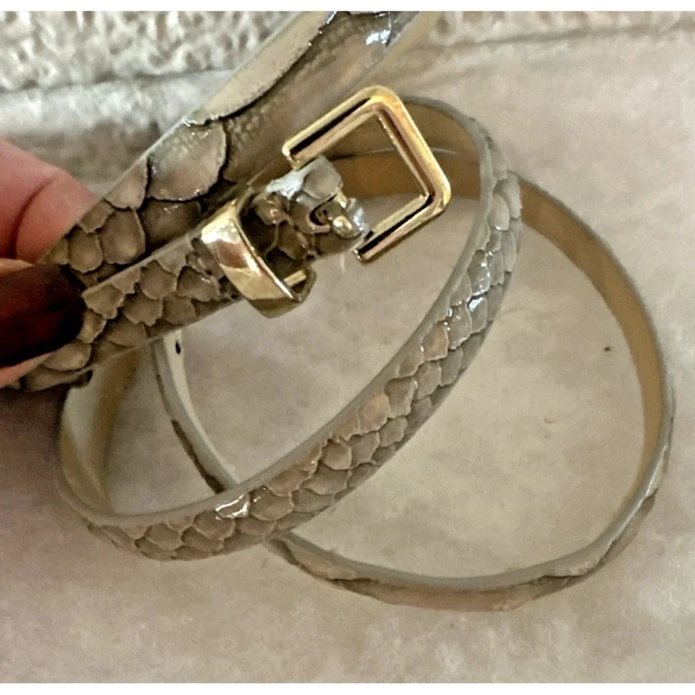 J. Crew Women’s GRAY Leather Belt Chic Snakeskin Print MEDIUM